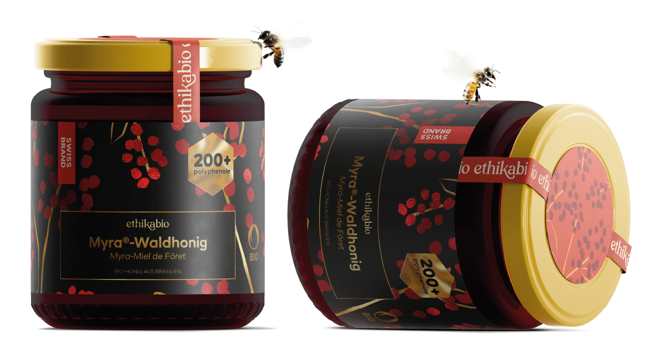 2 glas med Ethikabio Myra skov honning, Brasilien