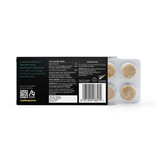 Pakke med Manuka honning pastiller ingredients liste, fra New Zealand
