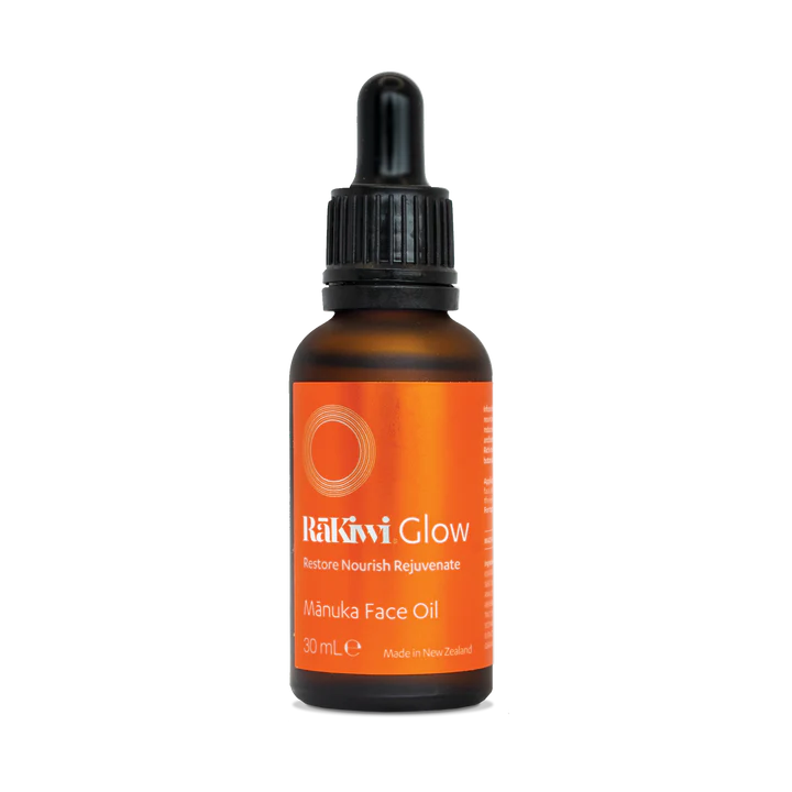 flaske  med RāKiwi GLOW Mānuka Ansigts Olie, 30 ml