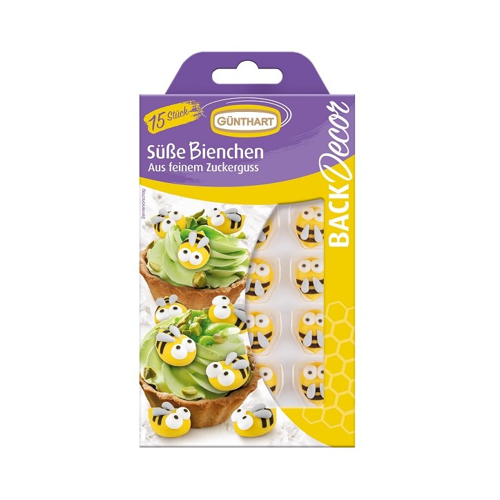 Pakke med Güntharts honningbier - sukker dekoration til kager.
