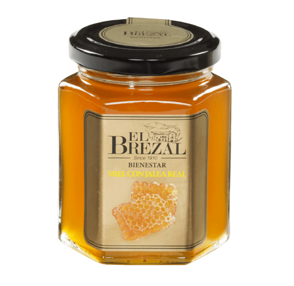 Glas med El Brezal honning med gele royal, fra Spanien